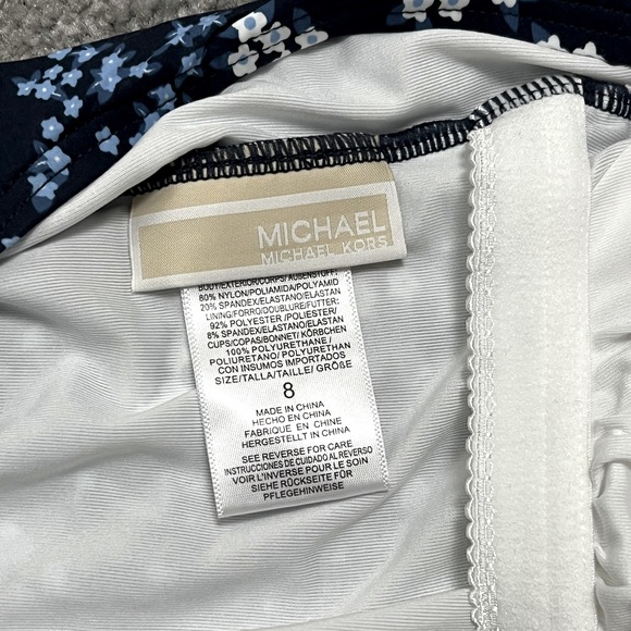 Michael Kors Ruffle Floral One-piece Swimsuit Size 8 - Blue & White - Picture 6 of 8